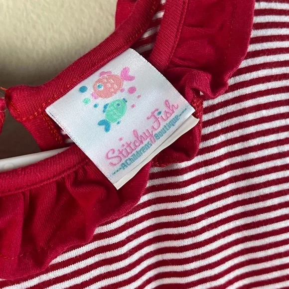 Stitchy Fish Size 7 Appliqué dress w/ Santa w/ Milk & Cookies red & white stripe - Picture 3 of 8